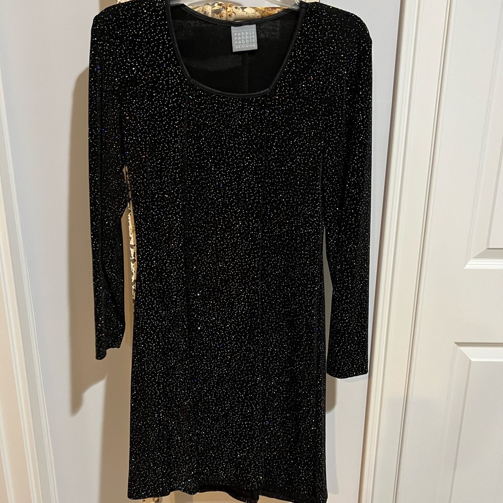 VINTAGE Rabbit Rabbit Rabbit Black Long Sleeve Sparkle Dress